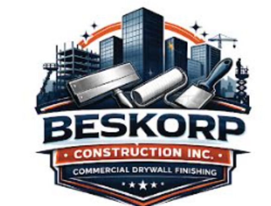 Illustrated drywall finishing tools from the Beskorp logo
